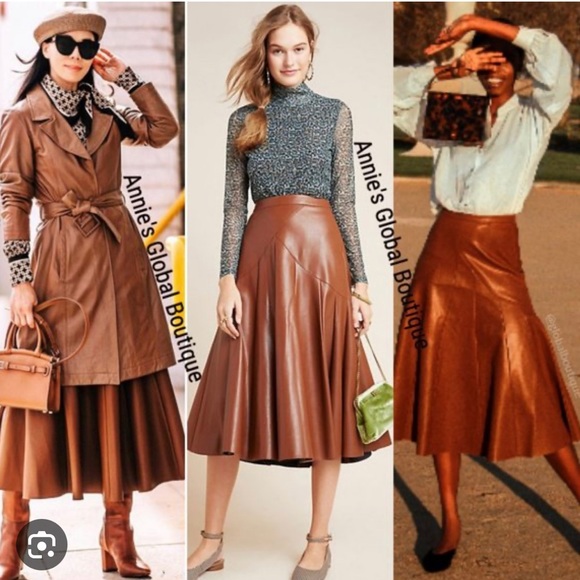 Mauve Mariska Faux Leather Midi Skirt (Anthropologie), Size 10P - Picture 2 of 4